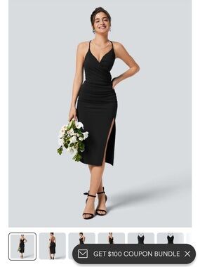 HALARA Black Spaghetti-Strap Midi Dress with Side Slit NWT